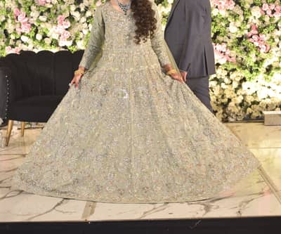Walima / nikkah maxi - sage green & golden embroidery