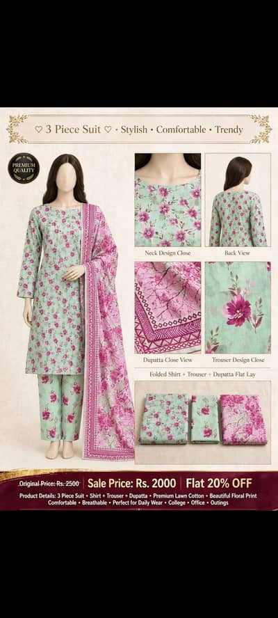 Ladies 3 Piece Lawn Suit – Beautiful Floral Print