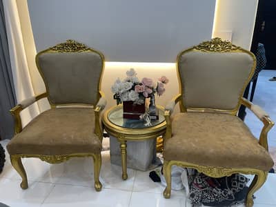 Urgent Sale: Premium Chinioti Chairs & Glass Table Set