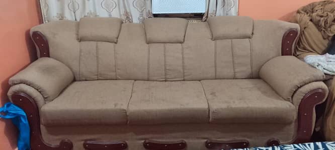 5 seater sofa set with Glass Top,table & wooden cabinet