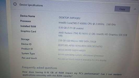 Dell Laptop Corei7 6th Gen