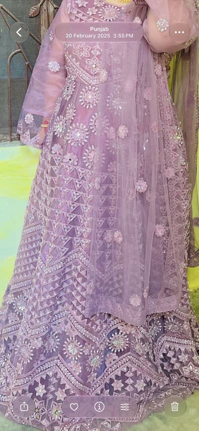 Lavender Heavy Embroidered Net Maxi Frock Party Wear