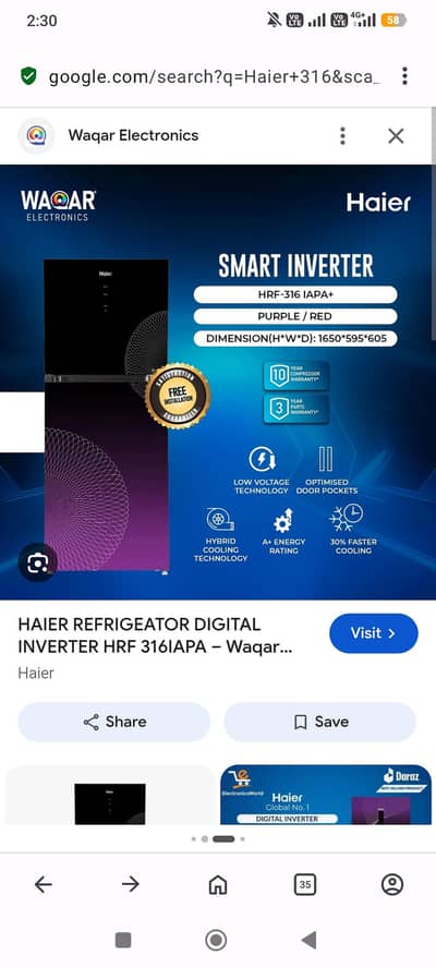 Haier inverter Fridge 316 Purple 2Month Used Without Card