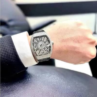diamond stone mens luxury watch (working date & premium textured strap
