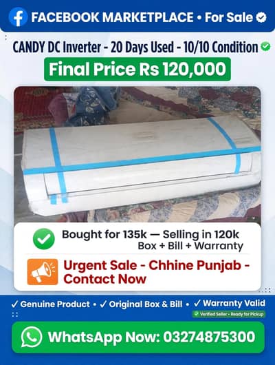 CANDY DC Inverter 1.5 Ton - 20 Days Used - Final 120k
