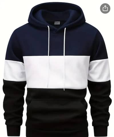 man color block fleece hoodie blue white black