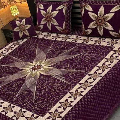 Luxury Velvet Jacquard 4Pc Bedsheet Set Double Bed/Free Delivery