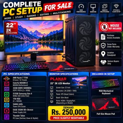 Ryzen 7 7700 PC + 32GB DDR5 + Planar LCD | Complete Setup