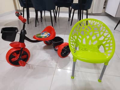 tricycle and baby chair