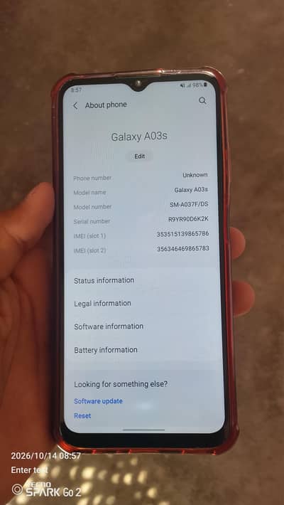 Samsung Mobile A03s 4gb ram 64gbrom