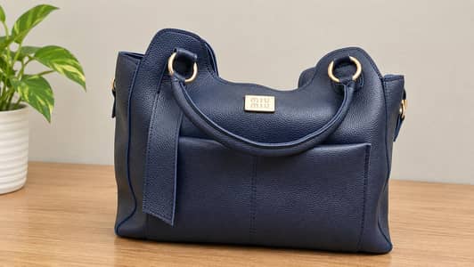Elegant Navy Blue Miu Miu Style Handbag with Gold Hardware