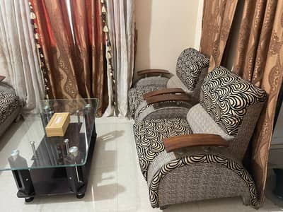 7-Seater Sofa Set with Center Table – Good Condition