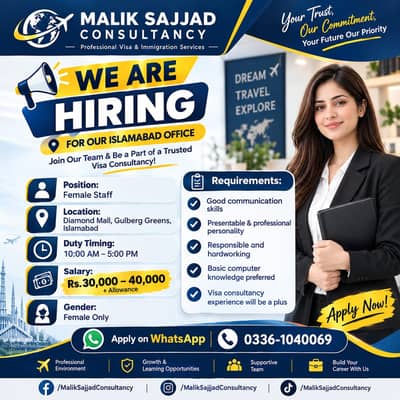 Female Staff Required in Gulberg greens