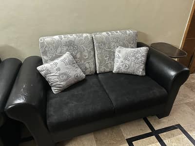 4 Seater Sofa Set with Takht | Black & Grey Sofa Set