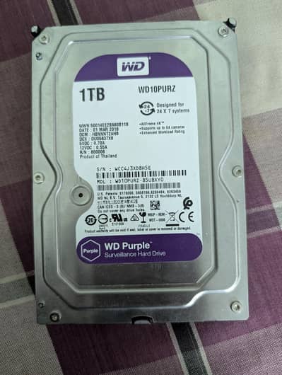 WD 1TB Purple Surveillance Grade Hard Drive