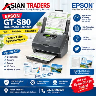 Epson GT-S80 Document Scanner | High Speed 20 PPM | 1200 DPI | USB 2.0