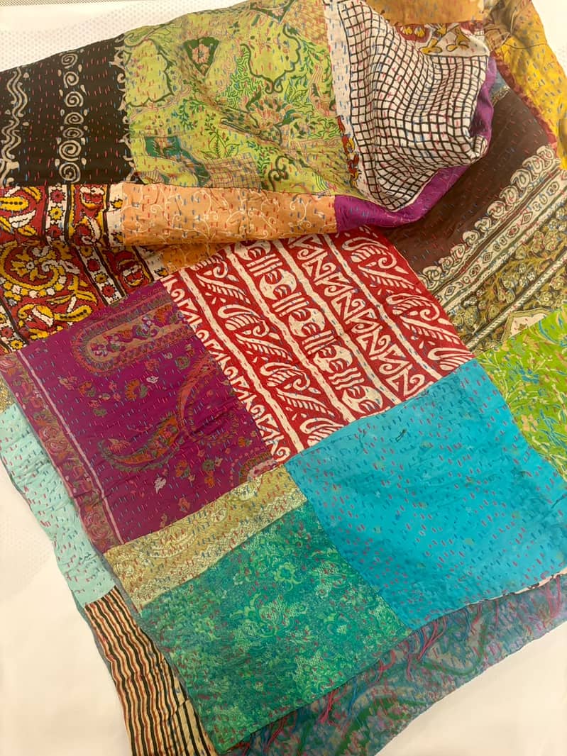 Hand-made Patchwork Silk Shawl from Tharparkar Sind 0
