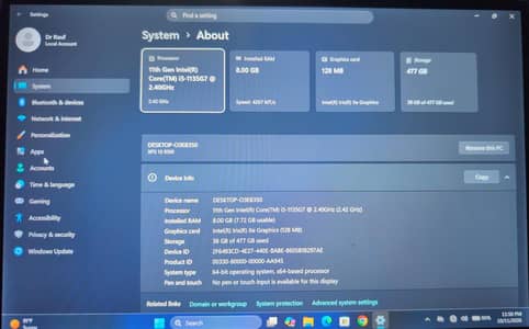 11th Gen Intel(R) Core(TM) i5-1135G7 @ 2.40GHz (2.42 GHz)