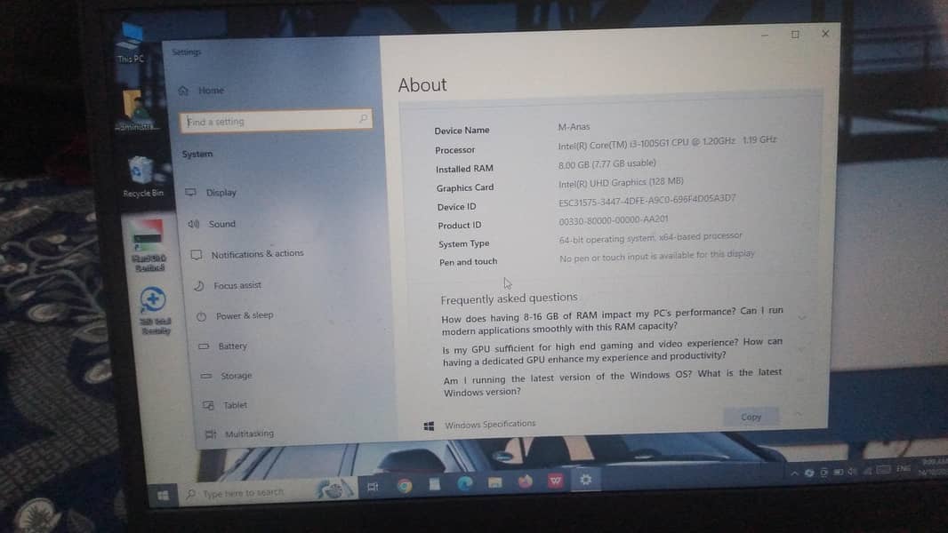 Dell Inspiron 3501 Core i3 10th Gen 8GB 7
