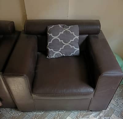 Used 5-Seater Black Leather Sofa Set – Good Condition