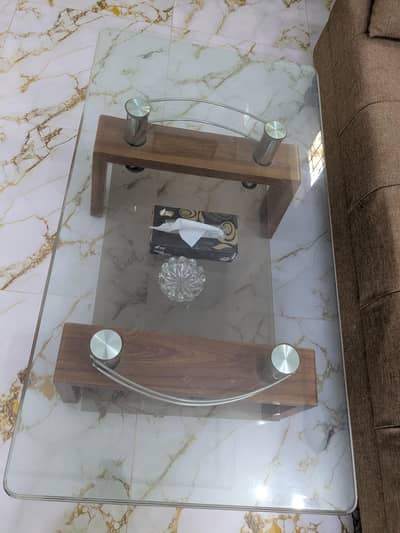 center table wooden and thick Glass