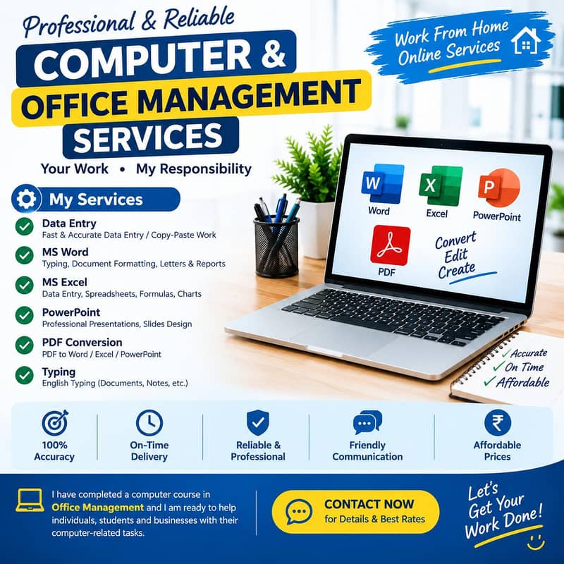 Computer, Data Entry, MS Word, Excel & PDF Services 0