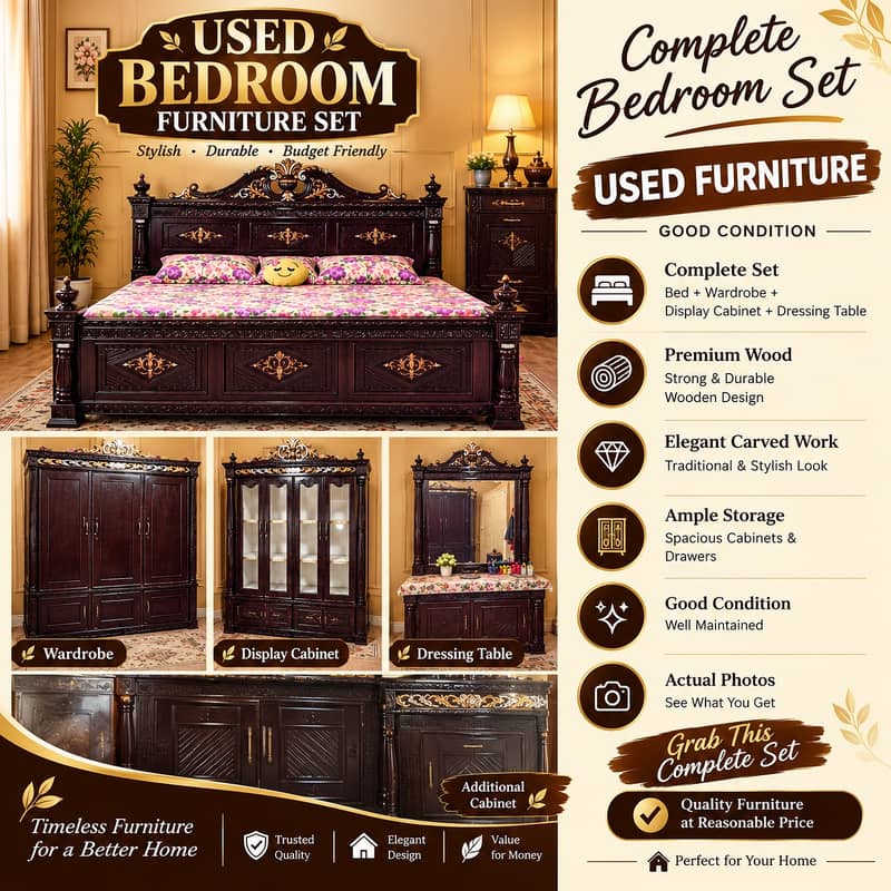 bed set/slightly used/bedroom /bed/set/chinioti bed/ 0