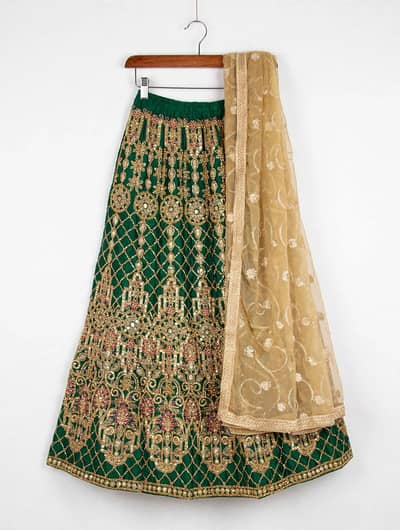 Mehendi Bridal Lehenga Heavy Embroidered Green Golden