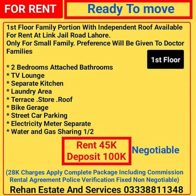 1st Floor Family Portion For Rent At Link Jail Road 6