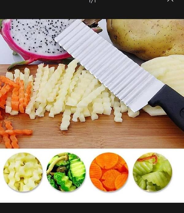 T  Potato French Fries Cutter Wavy Crinkle Knife Stainless Steel Serrated Blade Slicing Vegetable Fruit Slicer Kitchen Tool