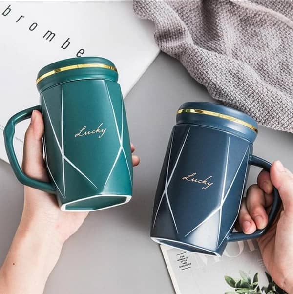 T  Lucky Ceramic Tea Cup Coffee Mug Travel Mug With Mirror Lid. (Price for 1 piece)