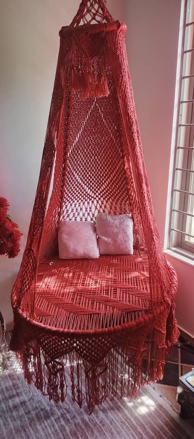 Macrame Hanging swing chair | jhula | comfortable cushioned chair