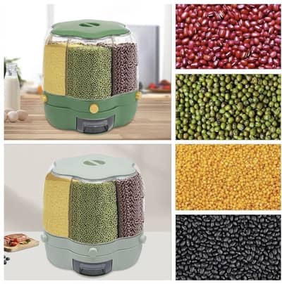 6-Grid Rotating Grain Dispenser, 360° Removable Rice & Cereal Storage