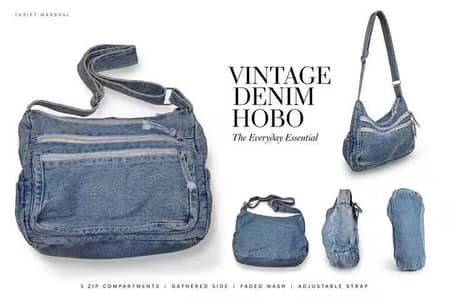 DENIM MULTI POCKET SHOULDER BAG