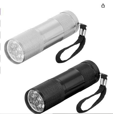 2 Pack Mini 9 LED Pocket Flashlights with Lanyard - Portable Aluminum Alloy Torch Set for Camping, Hiking, Night Reading & Outdoor Emergencies (Black & Silver) R5998