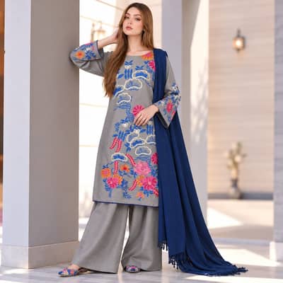 Premium Dhanak Embroidery 3-Piece Stitched Suit