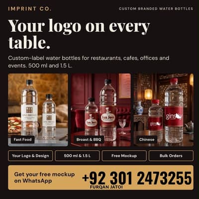 Custom-lable water bottles for restaurant, cafe,offices and events.