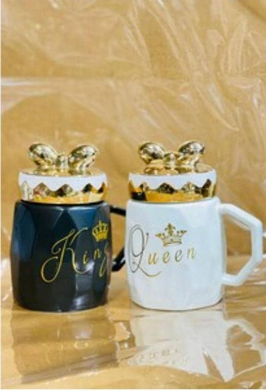 T   King Queen Crown Design Ceramic Mug With Crown Lid, Coffee Cup Gift For Anniversary & Birthday