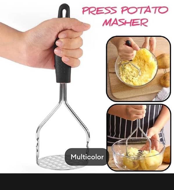 T  Stainless Steel Pusher/Potato Masher With Broad Mashing Plate For Smooth Mashed Potatoes Fruit Vegetable Tools Press Crusher