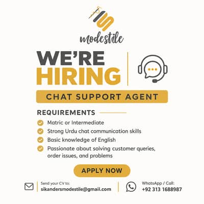 Chat Support Agent Required – Modestile (Karachi)