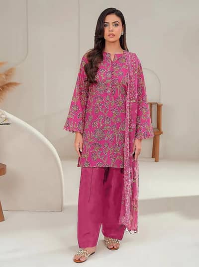 Baroque 3Pc Pink Embroidered Dhanak Suit - New Stock