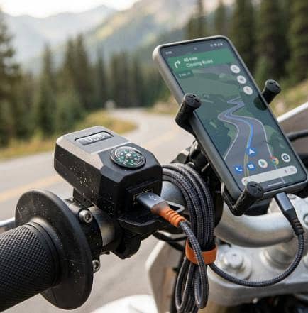 1 pcs Universal Motorcycle USB Mobile Phone Charger with Compass - Waterproof Fast Charging Adapter for Bikes, Scooty & Electric Bikes R5985