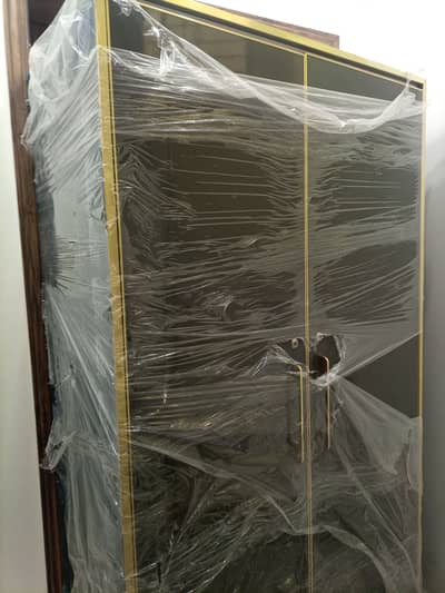 Luxury Wardrobe with Gold Finish & Lockable Drawers For Sale