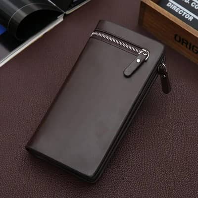 Men's Premium Black Leather Long Wallet with Zipper Closure