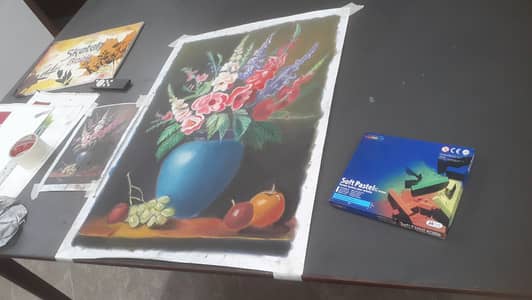 Flower pot full scholar sheet painting with already framed.
