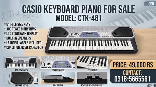 Casio Keyboard Piano CTK-481 (61 Keys) – Excellent Condition