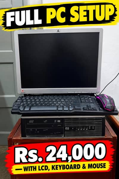 HP Desktop Computer with LCD Monitor – 7 GB RAM, 240 GB Storage