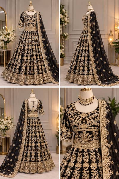 black gota mirror work lehanga