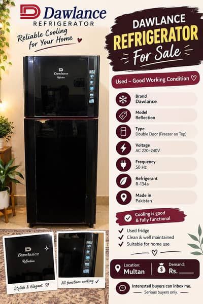 Dawlance Reflection Refrigerator for Sale – Used, Black Double Door