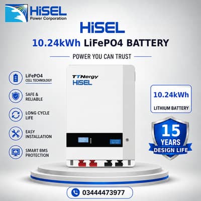 HiSEL VolteX 10.24kWh (51.2V 200Ah) Wall Mounted LiFePO4 Lithium Batt